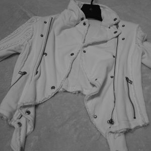 Free People Ruffle Moto Sweater Jacket - White!